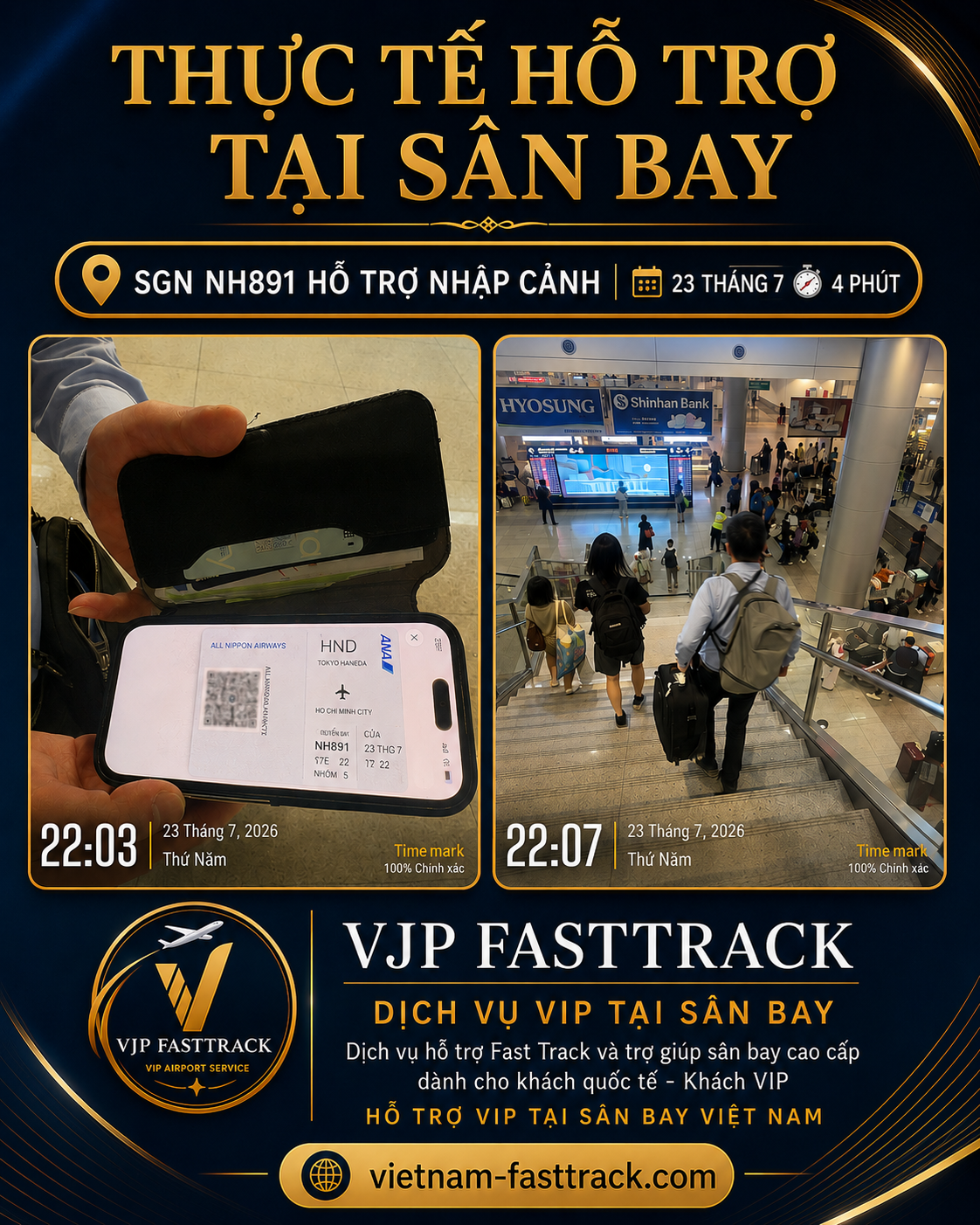 Hỗ trợ sân bay dành cho khách VIP đến TP.HCM từ Haneda trên chuyến bay NH891