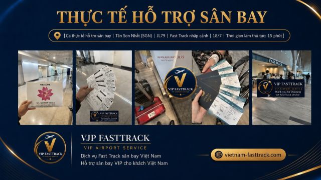 Gia đình di chuyển cùng nhân viên VJP FASTTRACK trong nhà ga quốc nội sân bay Tân Sơn Nhất