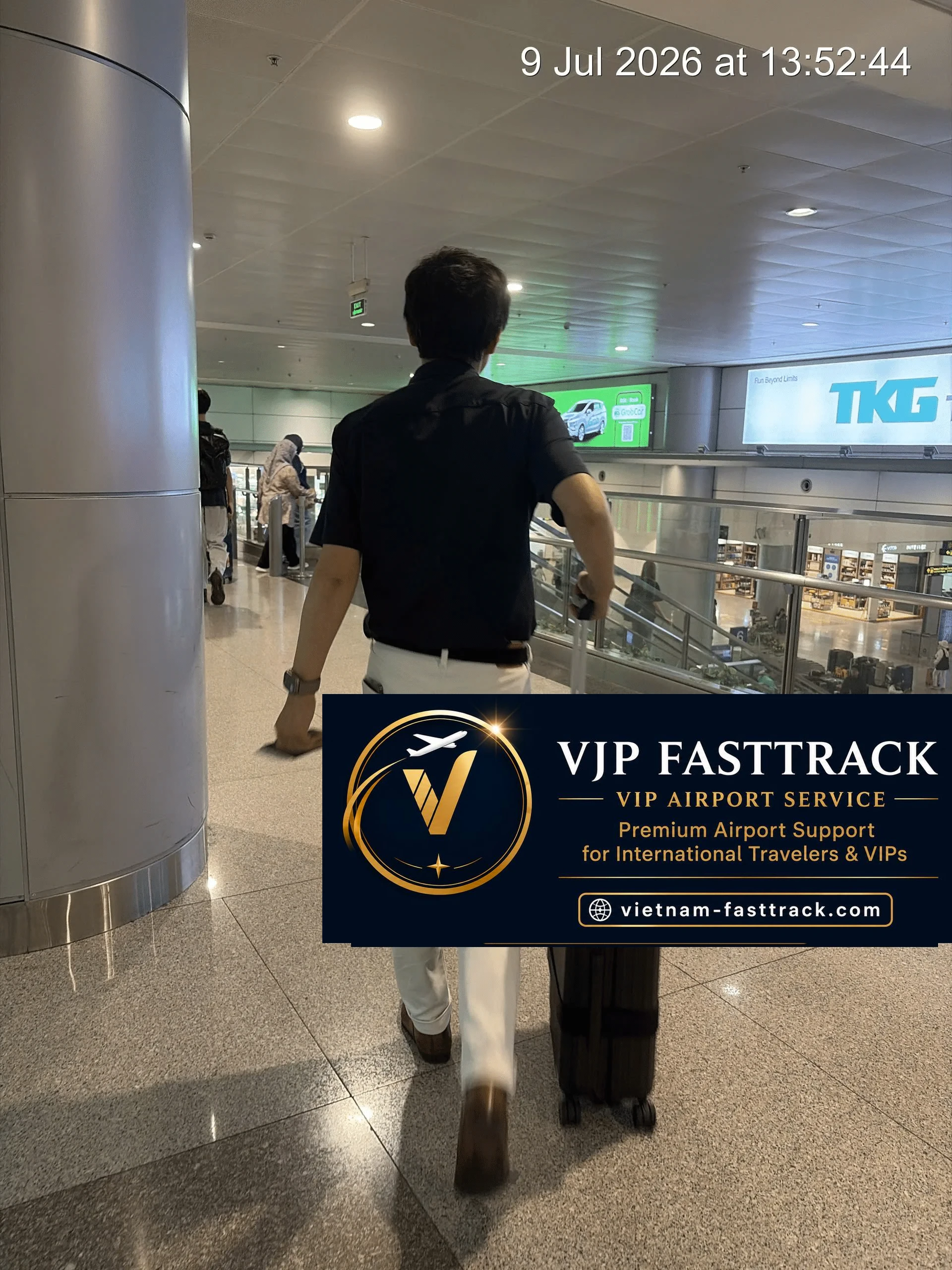 Passenger moving through the airport after completing fast track assistance